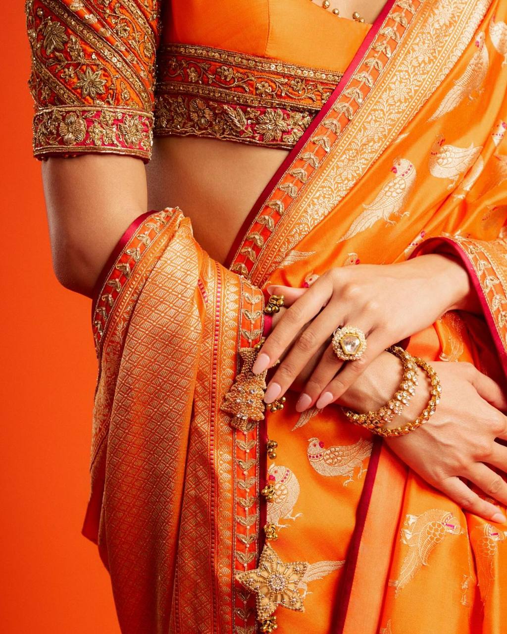 Orange Designer Soft Silk Weaving Saree and Valmoti Border Blouse