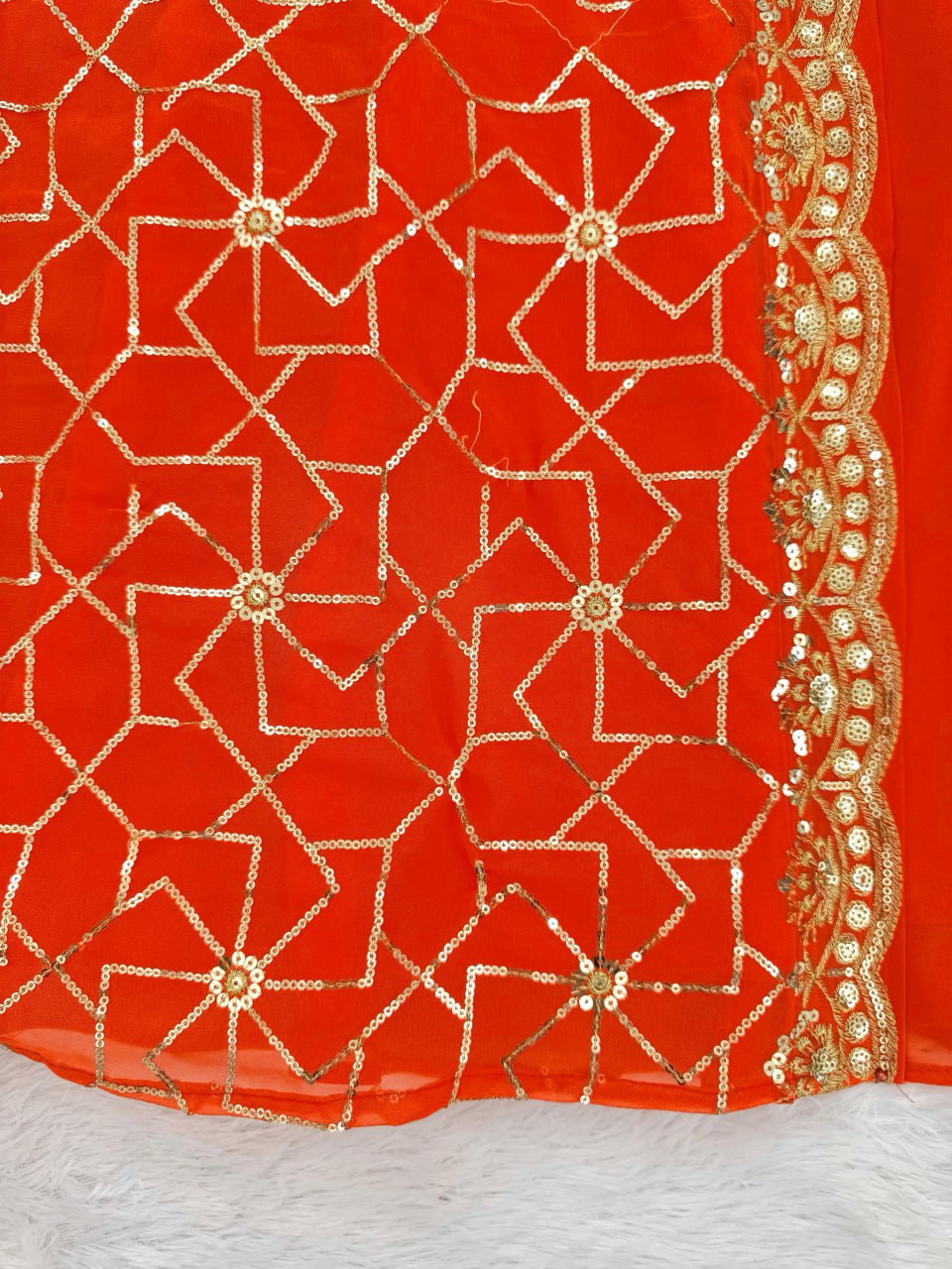 Orange Faux Georgette Thread & Sequin Embroidered Palazzo Set