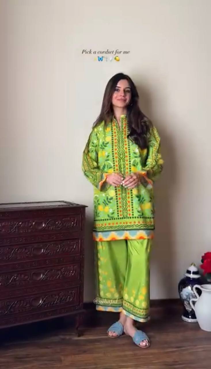 Parrot Green Designer Natural Crepe Plazzo and Top For Party Wear