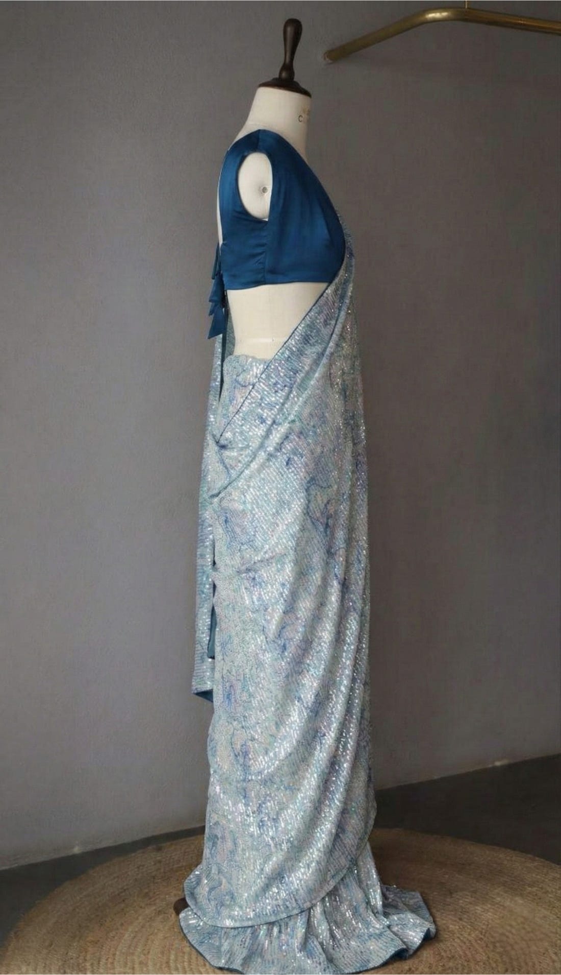 Pastel Blue Georgette Digital Print Saree with Full Sequins Border