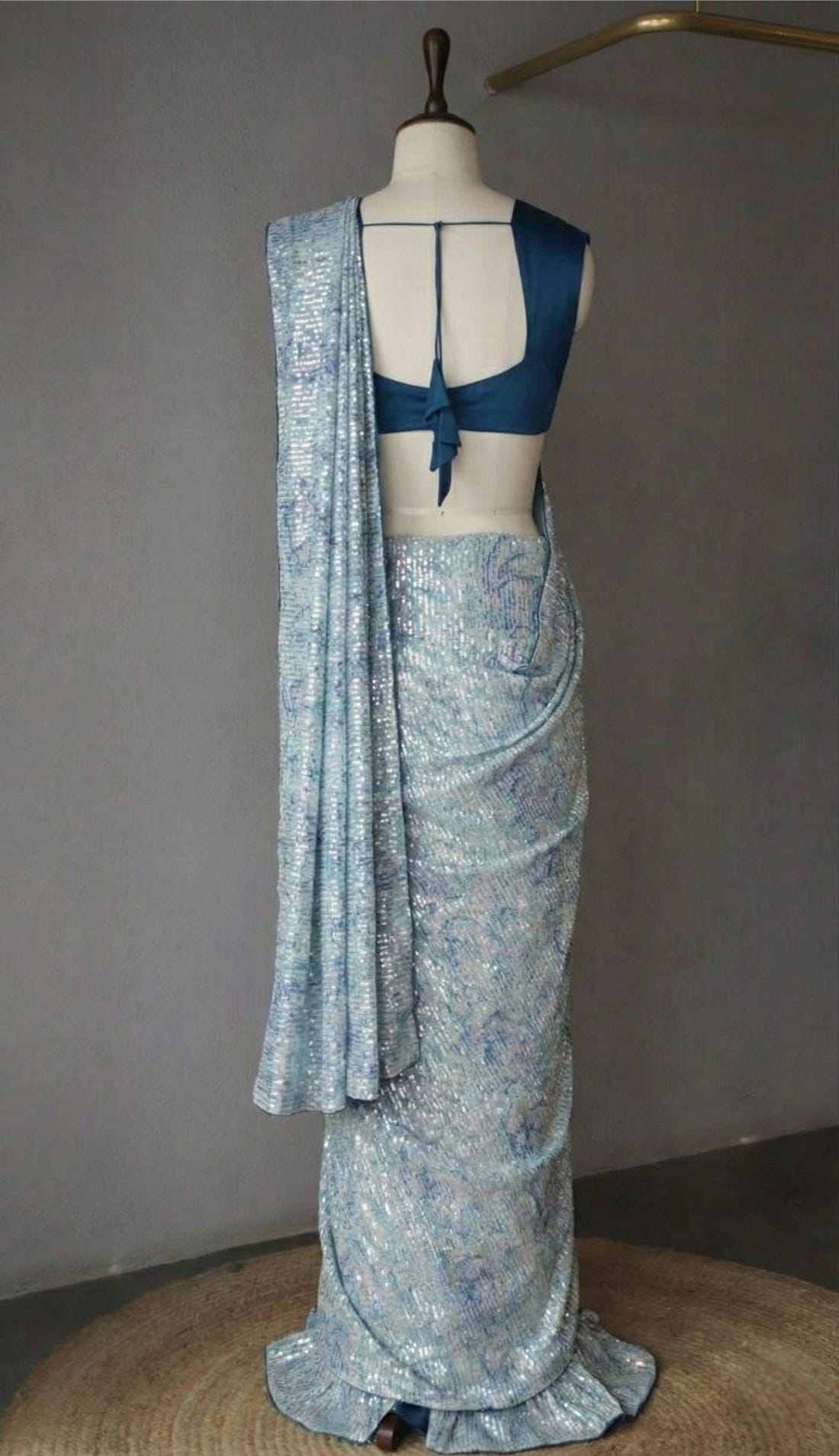 Pastel Blue Georgette Digital Print Saree with Full Sequins Border