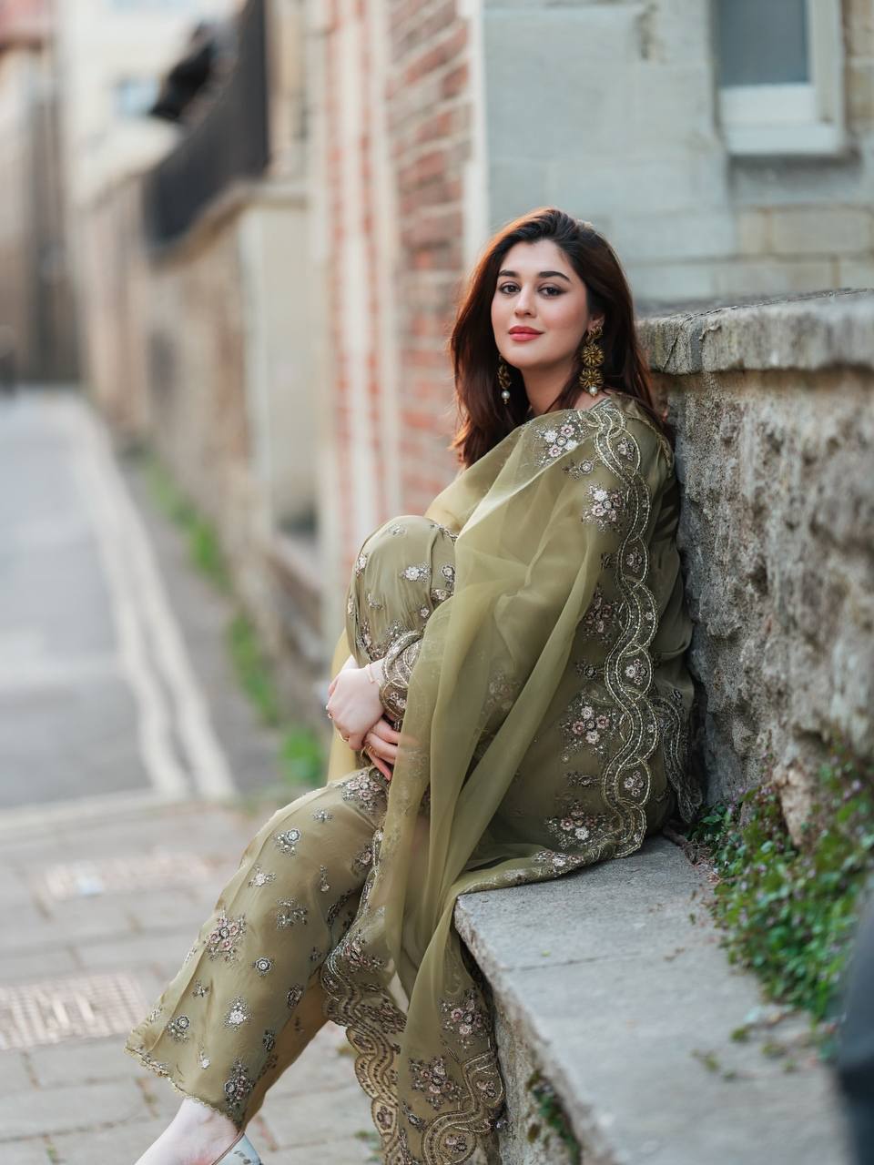Pastel Green French Crepe Silk Top Bottom and Dupatta For Party Wear