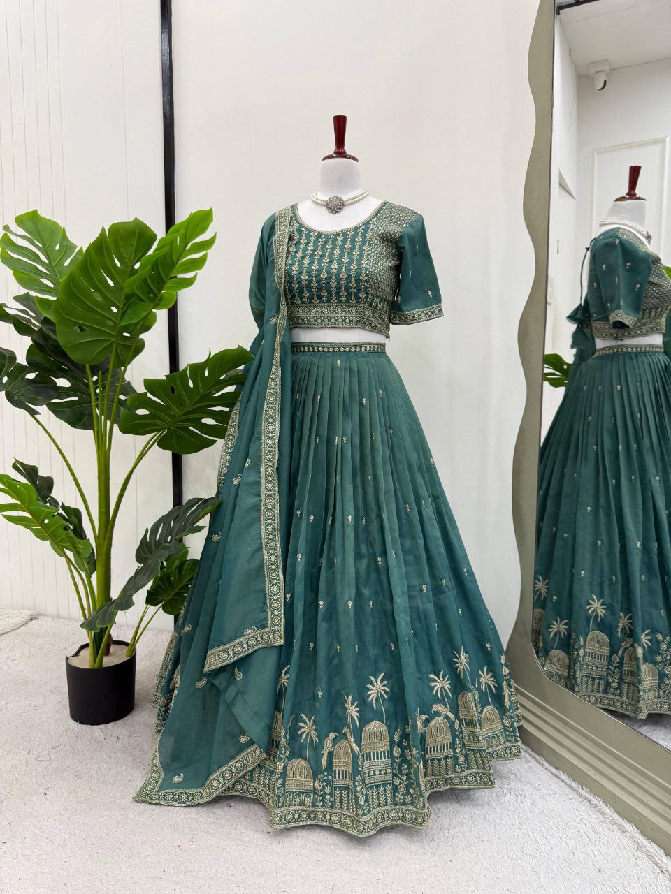 Simmer Silk Sequin Lehenga Choli with Lace Dupatta – 3 Mtr Flair