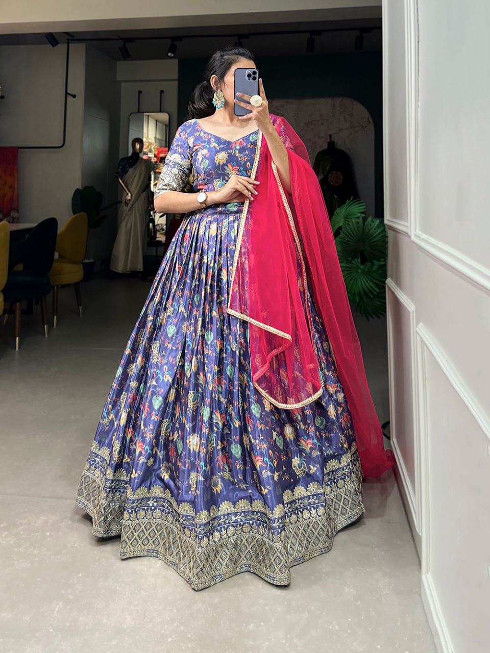 Bridesmaid Lehenga 2025, Chinon Embroidered Lehenga, Digital Print Lehenga, Sequin Work Lehenga, Chinon Blouse Fabric, Unstitched Blouse, Net Dupatta with Lace, Canvas Flair Lehenga, 3.5 Meter Flare Lehenga, Stitched Lehenga Choli, Wedding Guest Outfit, Festive Indian Wear, Elegant Bridesmaid Outfit