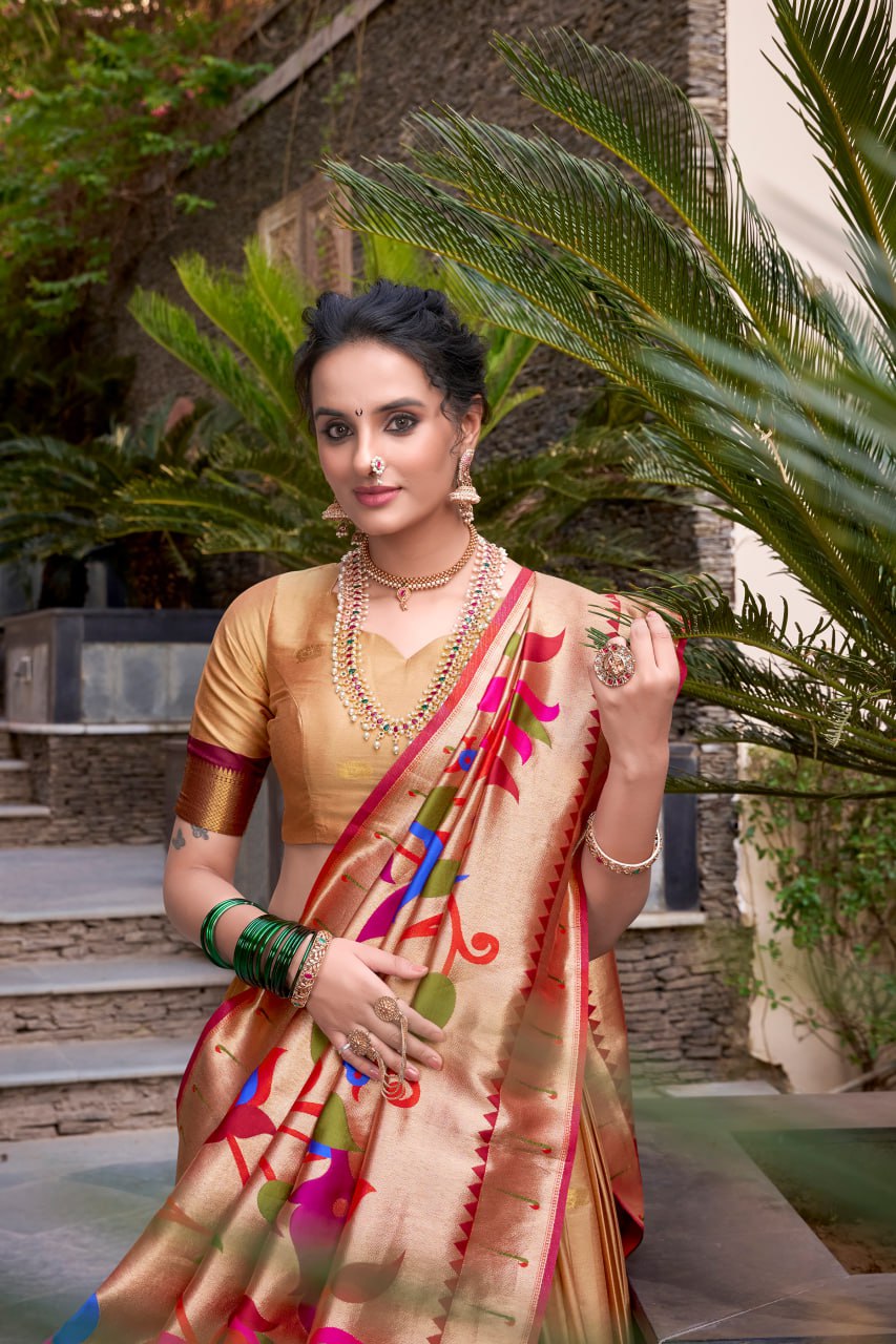 Chiku Premium Paithani Lehenga Choli with Zari Weaving Work