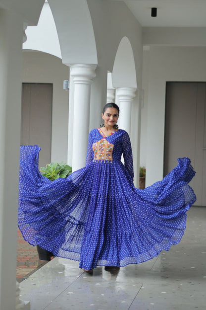 Bandhani Print Kutchi Work Navratri Gown