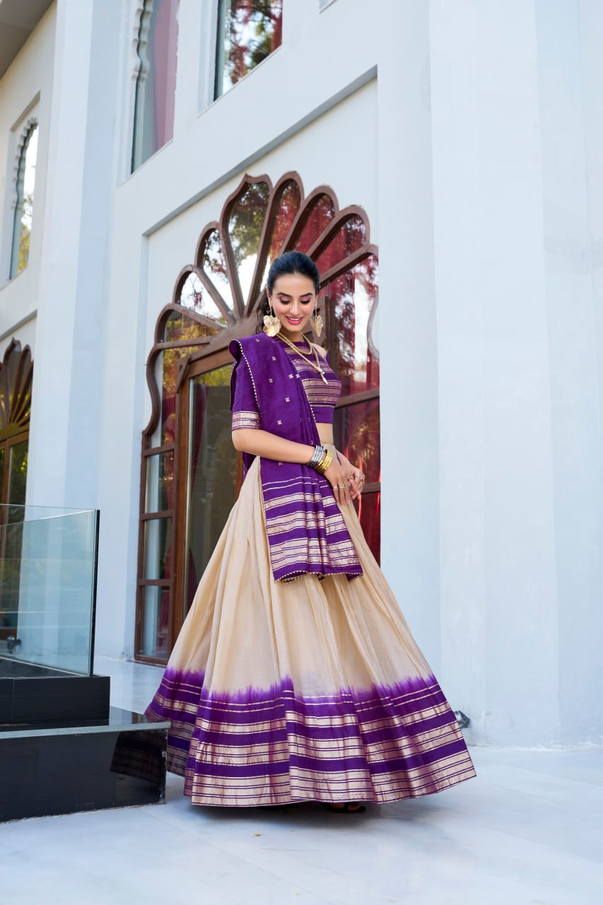 Designer Pure Chanderi Off White Bridal Lehenga Choli with Zari Weaving Work & Dupatta