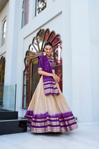 Designer Pure Chanderi Off White Bridal Lehenga Choli with Zari Weaving Work & Dupatta