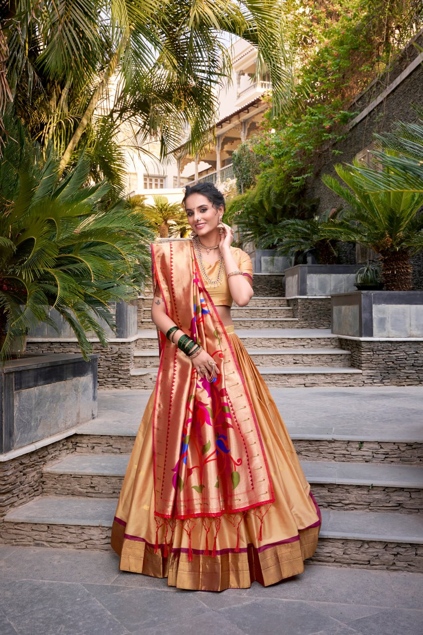 Chiku Premium Paithani Lehenga Choli with Zari Weaving Work