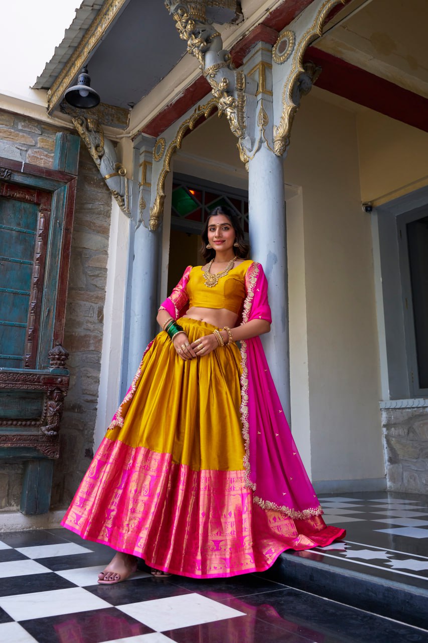 Designer Yellow Lehenga Choli with Zari Weaving & Dupatta