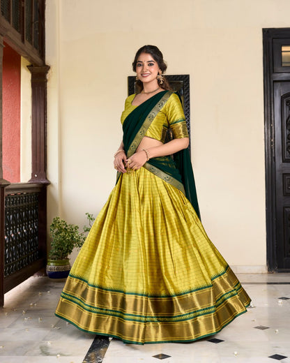 Green Cotton Silk Paithani Bridesmaid Lehenga Choli with Dupatta