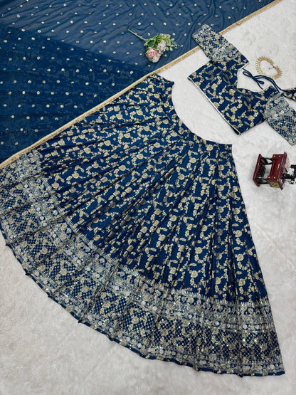Jimi Choo Lehenga, Thread Work Lehenga, Lace Border Dupatta, Full Stitch Lehenga, Cancan Lehenga, Lightweight Lehenga, Indian Ethnic Wear, Wedding Lehenga, Festive Lehenga, 3 Meter Flair Lehenga, Unstitched Blouse, Traditional Lehenga Choli, Designer Choli Set, Micro Inner Lehenga