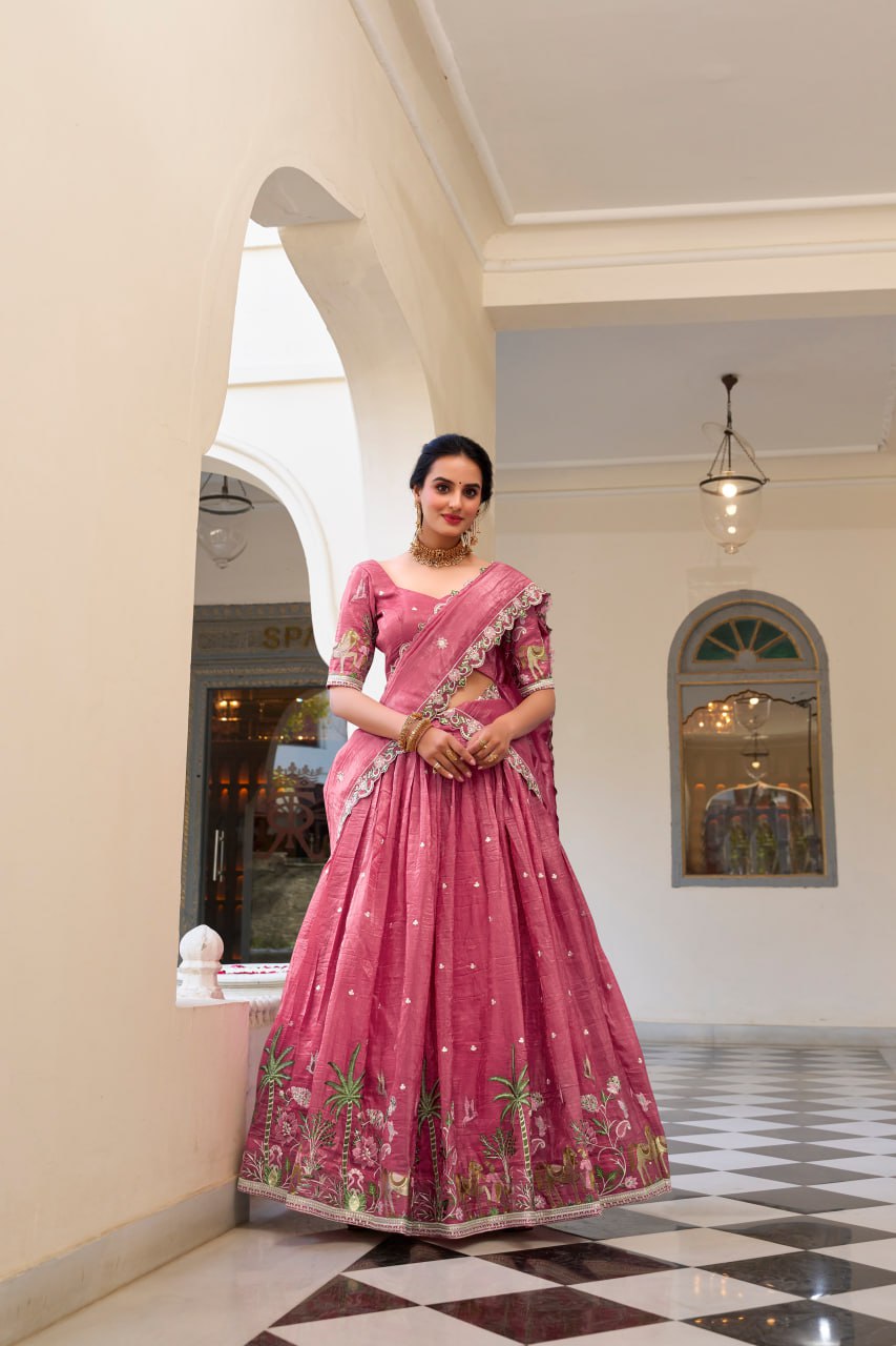 Pink Wedding Lehenga Choli with Sequins