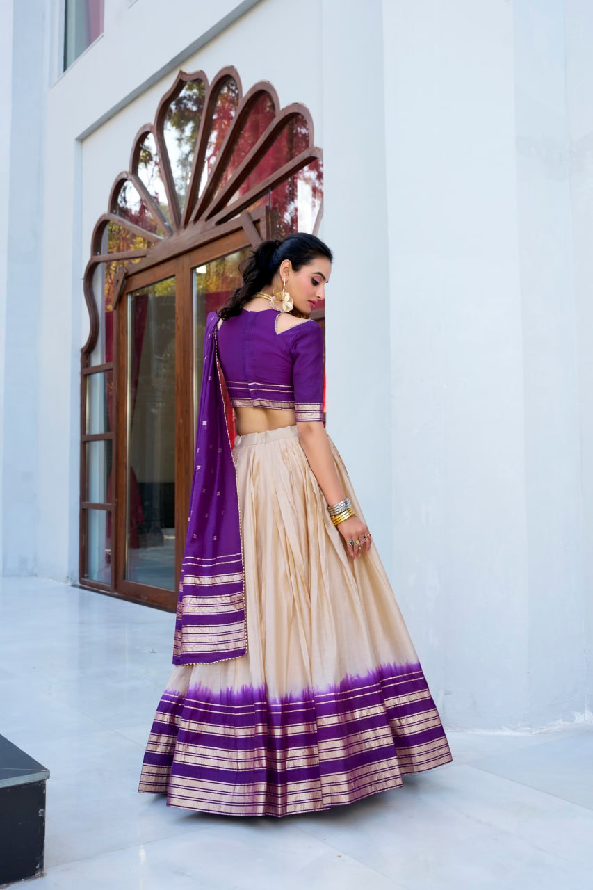 Designer Pure Chanderi Off White Bridal Lehenga Choli with Zari Weaving Work & Dupatta