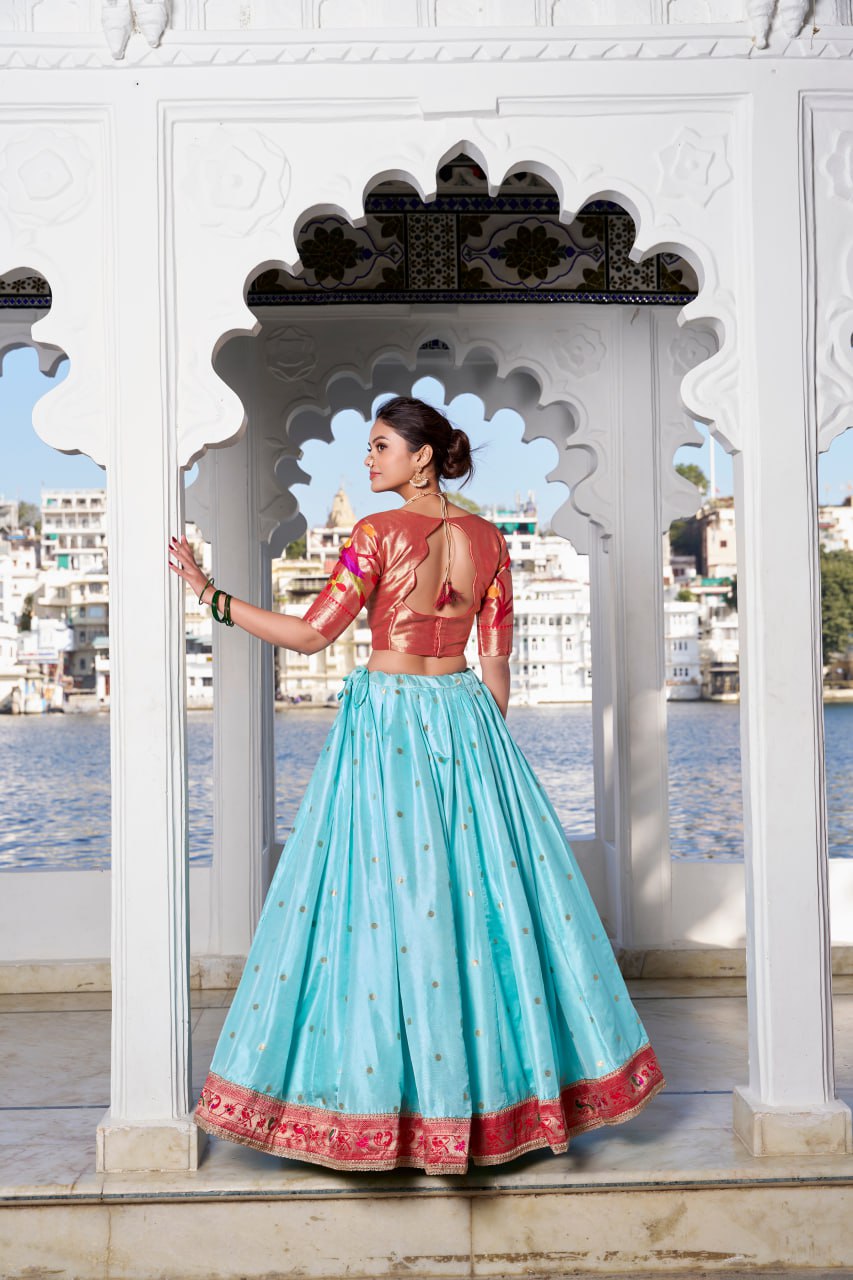 Sky Blue Paithani Traditional Lehenga Choli with Dupatta & Zari Weaving