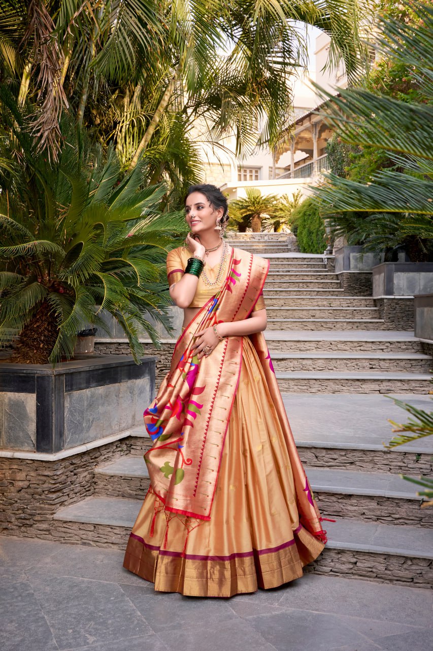 Chiku Premium Paithani Lehenga Choli with Zari Weaving Work