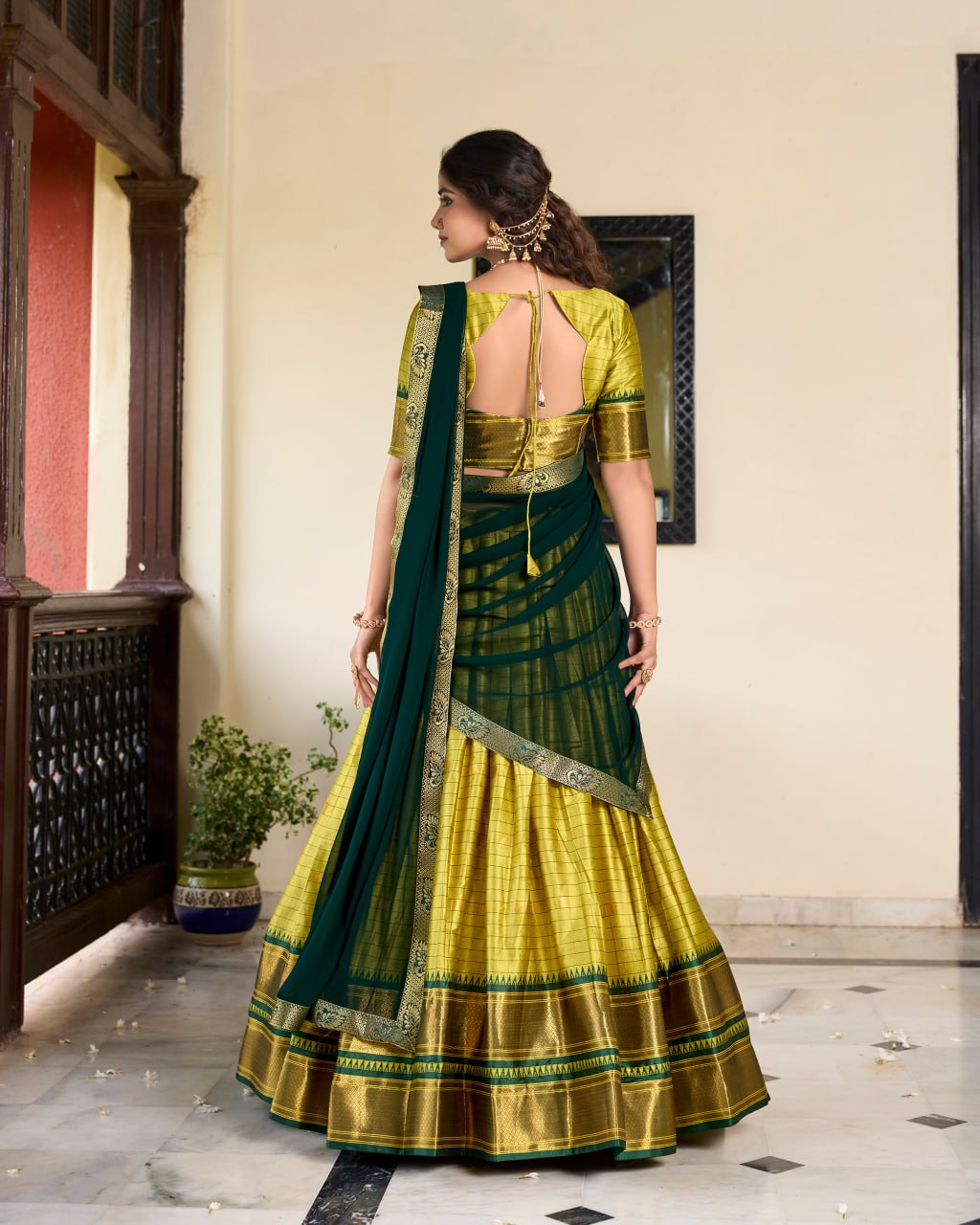 Green Cotton Silk Paithani Bridesmaid Lehenga Choli with Dupatta