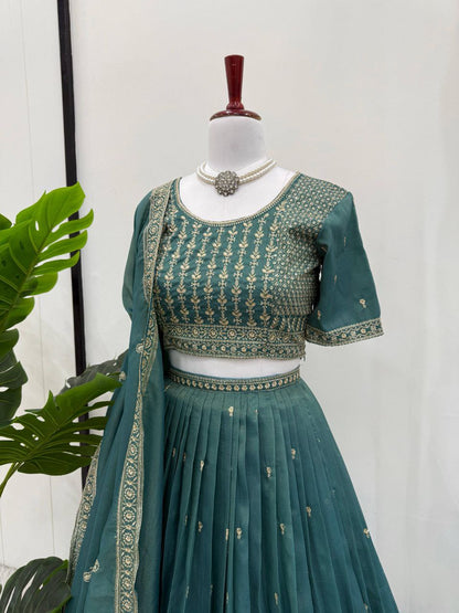 Simmer Silk Sequin Lehenga Choli with Lace Dupatta – 3 Mtr Flair
