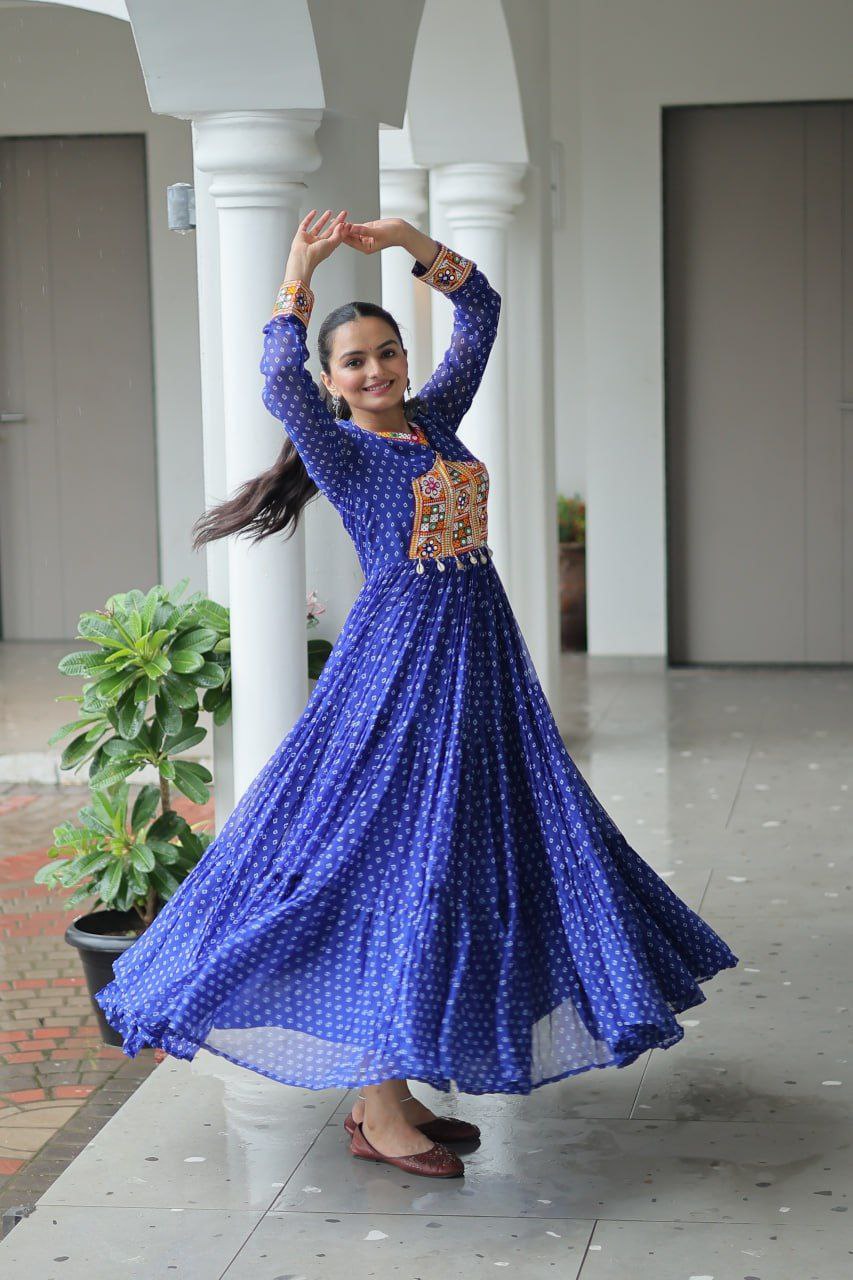 Bandhani Print Kutchi Work Navratri Gown