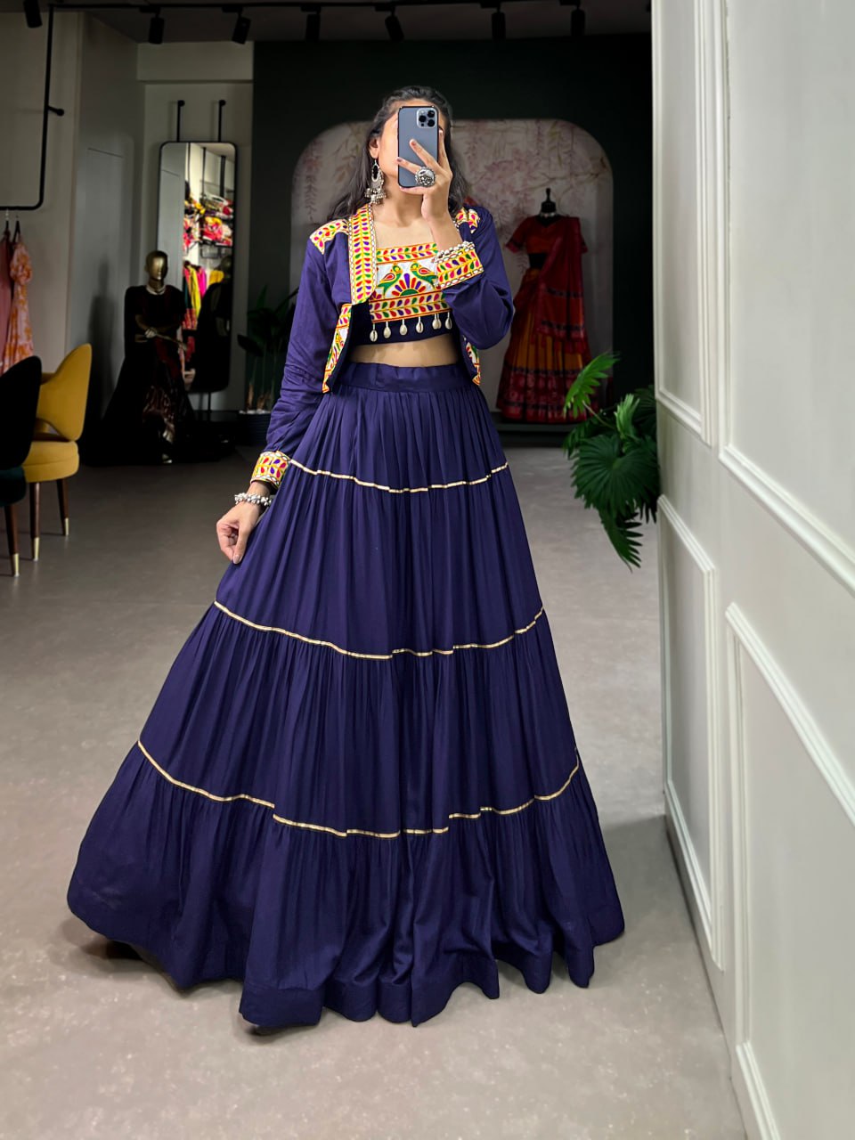 Navratri Lehenga Choli with Koti, Pure Rayon Lehenga Set, Gamthi Work Festival Wear Outfit, Gota Patti Lehenga for Navratri, Designer Navratri Chaniya Choli 2025, Stitched Lehenga Choli with Jacket, Traditional Indian Lehenga Outfit, Cowrie Lace Work Lehenga Choli, Women’s Navratri Garba Dress, Rayon Lehenga Choli with Gamthi Embroidery