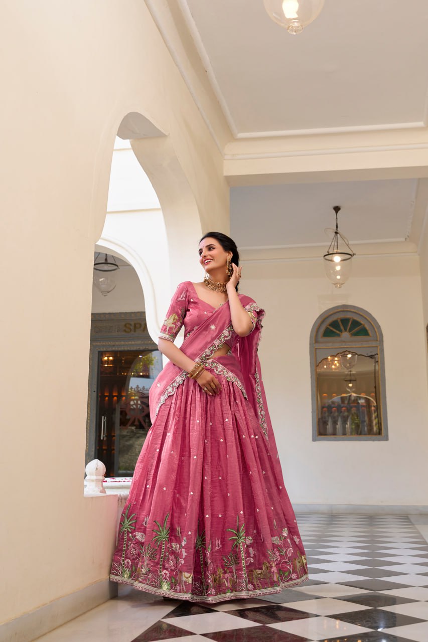 Pink Wedding Lehenga Choli with Sequins
