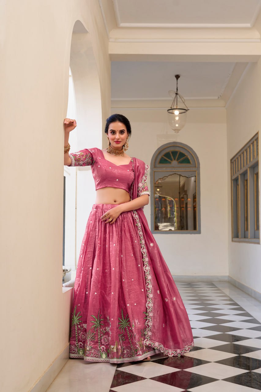 Pink Wedding Lehenga Choli with Sequins