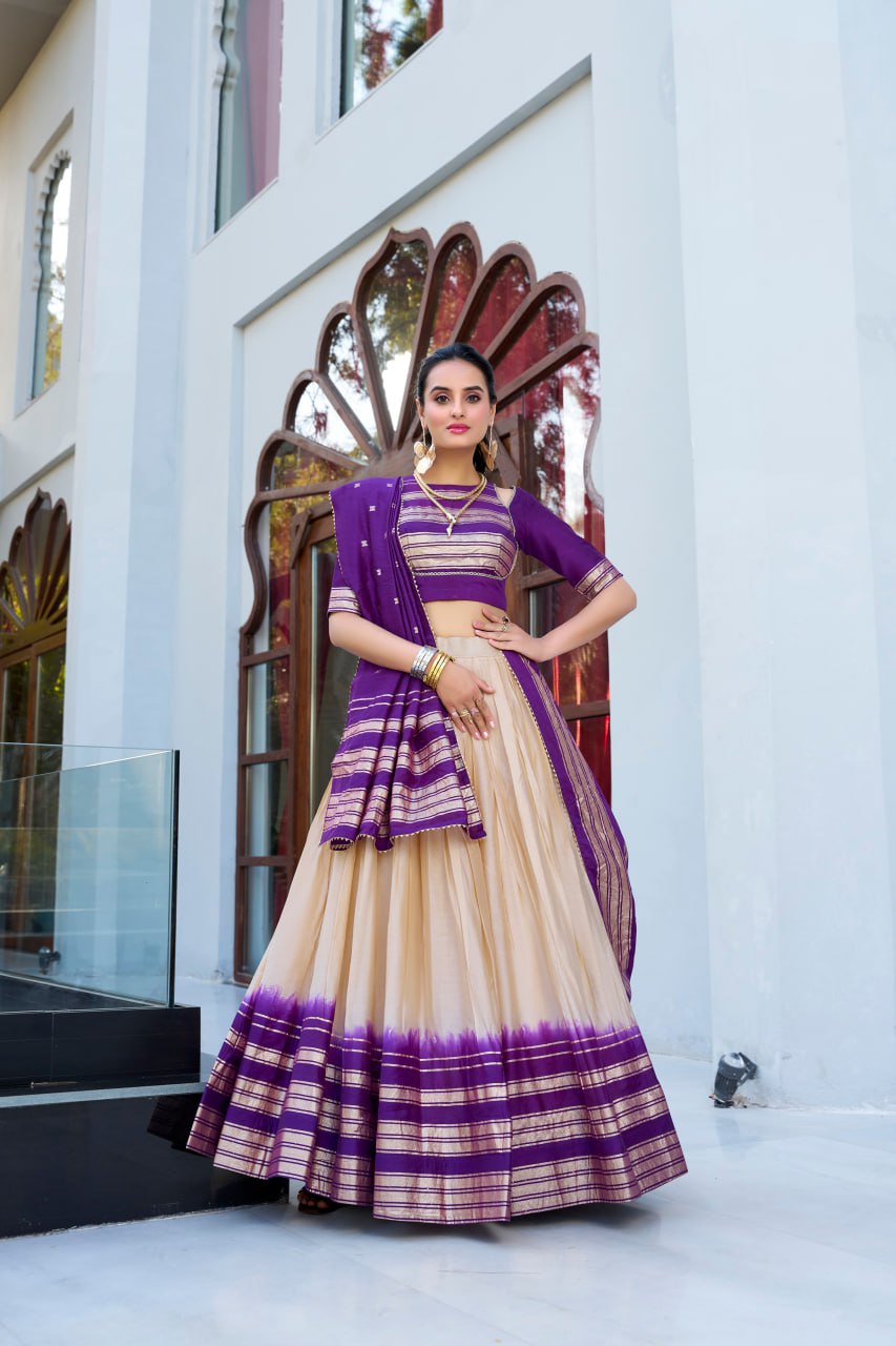 Designer Pure Chanderi Off White Bridal Lehenga Choli with Zari Weaving Work & Dupatta