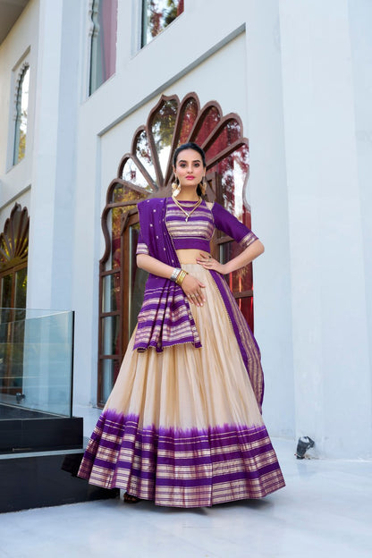 Designer Pure Chanderi Off White Bridal Lehenga Choli with Zari Weaving Work & Dupatta