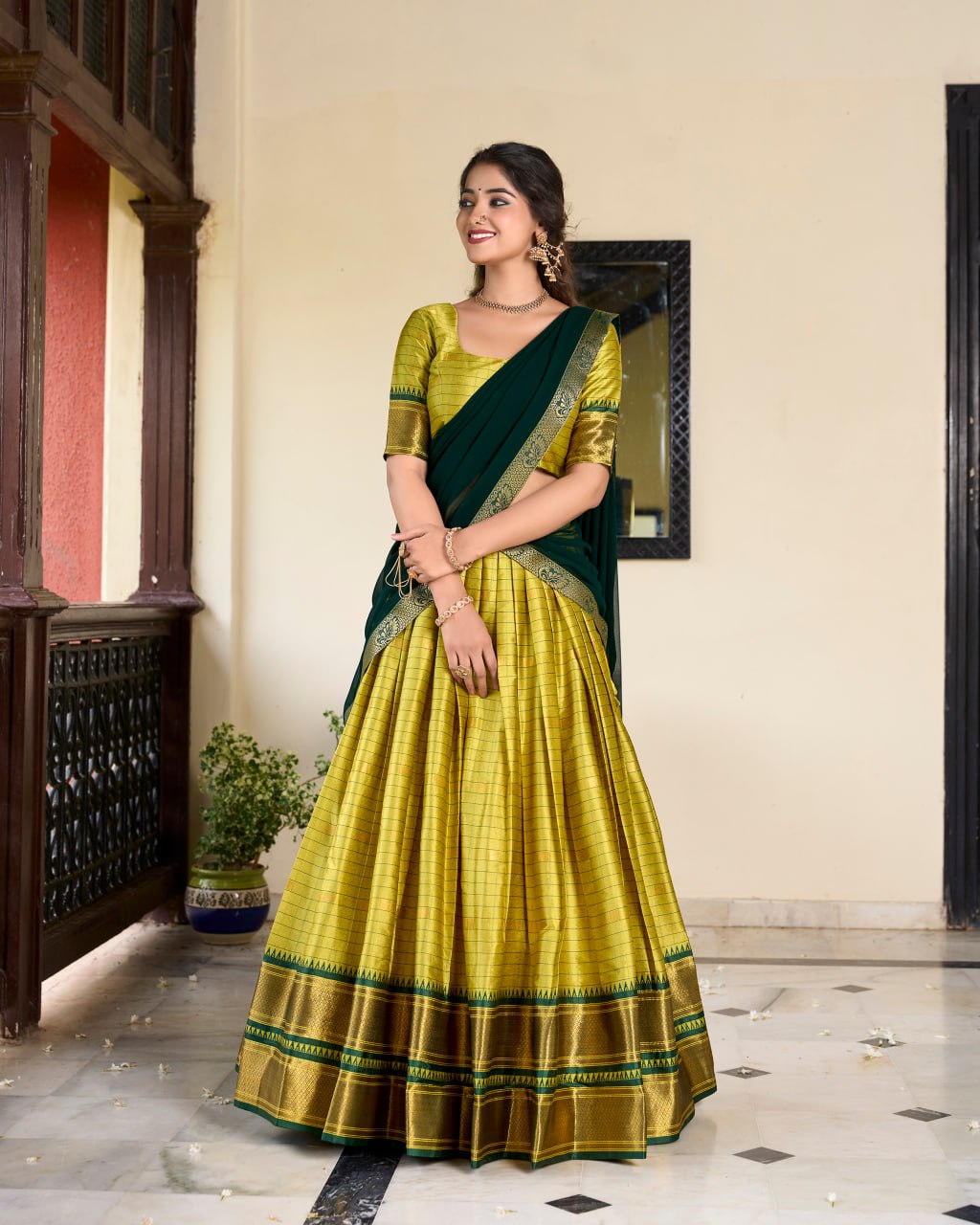Green Cotton Silk Paithani Bridesmaid Lehenga Choli with Dupatta