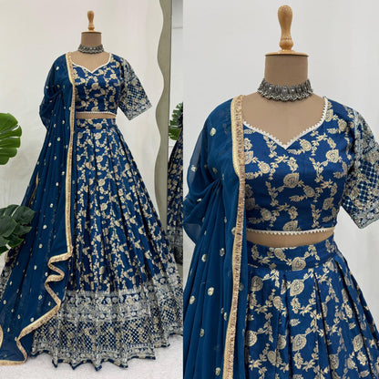 Jimi Choo Lehenga, Thread Work Lehenga, Lace Border Dupatta, Full Stitch Lehenga, Cancan Lehenga, Lightweight Lehenga, Indian Ethnic Wear, Wedding Lehenga, Festive Lehenga, 3 Meter Flair Lehenga, Unstitched Blouse, Traditional Lehenga Choli, Designer Choli Set, Micro Inner Lehenga