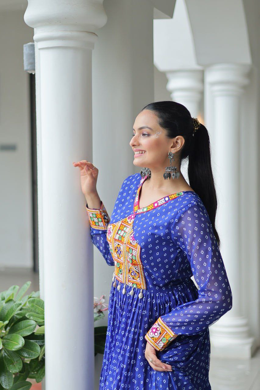 Bandhani Print Kutchi Work Navratri Gown