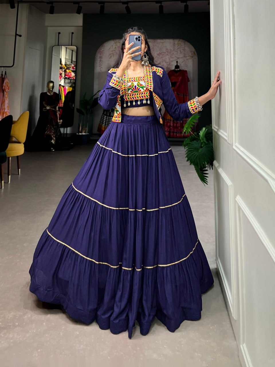 Navratri Lehenga Choli with Koti, Pure Rayon Lehenga Set, Gamthi Work Festival Wear Outfit, Gota Patti Lehenga for Navratri, Designer Navratri Chaniya Choli 2025, Stitched Lehenga Choli with Jacket, Traditional Indian Lehenga Outfit, Cowrie Lace Work Lehenga Choli, Women’s Navratri Garba Dress, Rayon Lehenga Choli with Gamthi Embroidery