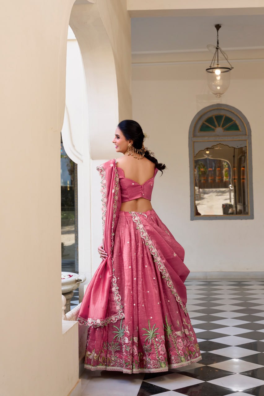 Pink Wedding Lehenga Choli with Sequins