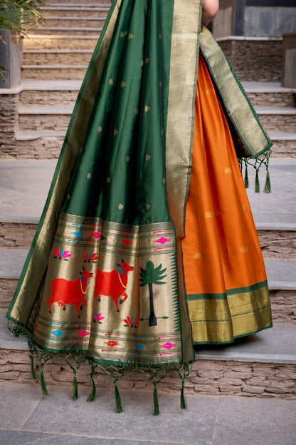 Orange Premium Paithani Lehenga Choli with Zari Weaving Work