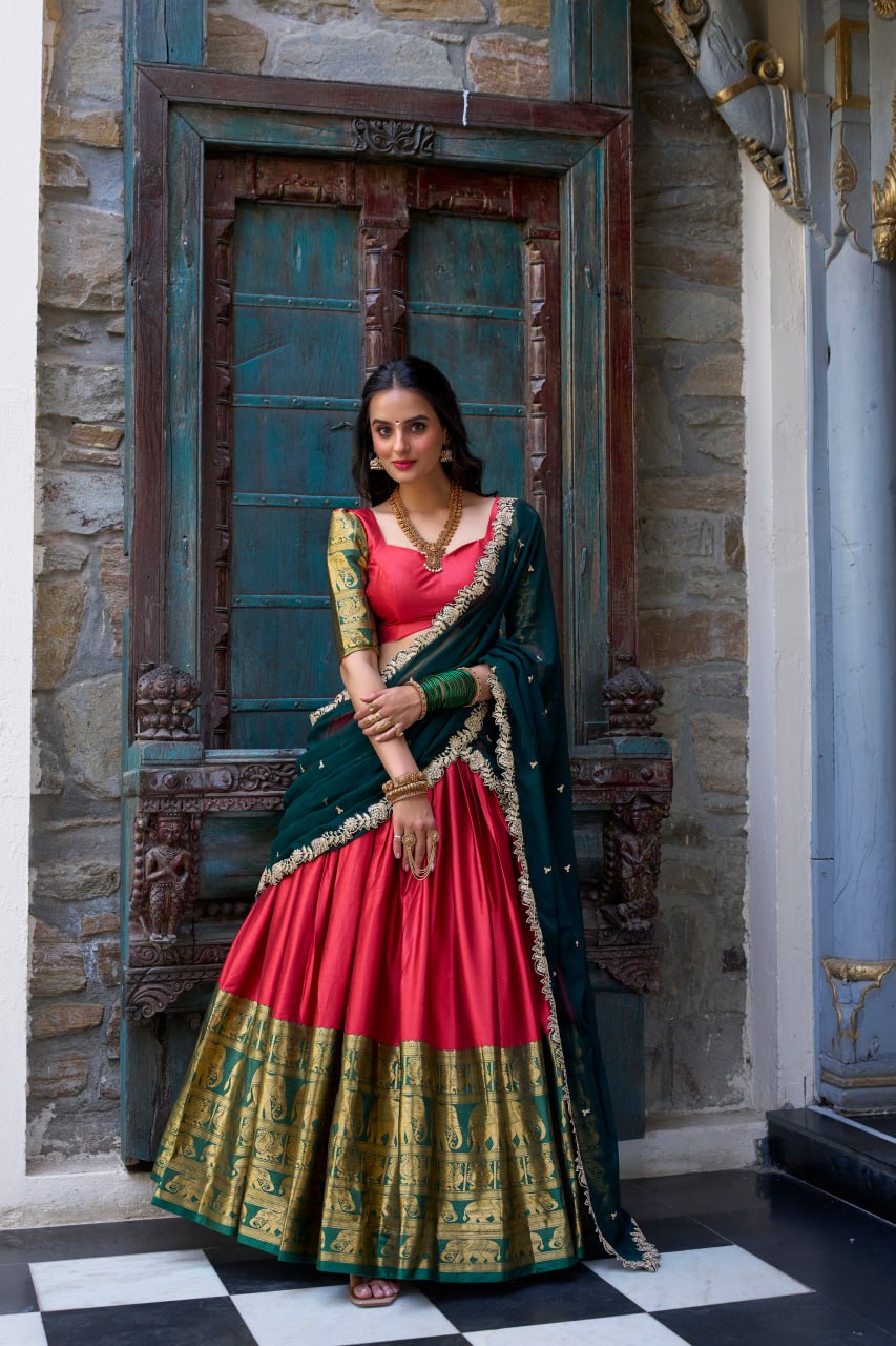Designer Red Lehenga Choli with Zari Weaving & Dupatta