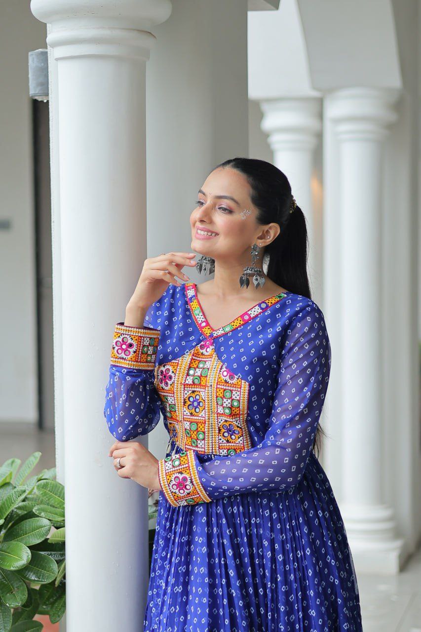 Bandhani Print Kutchi Work Navratri Gown