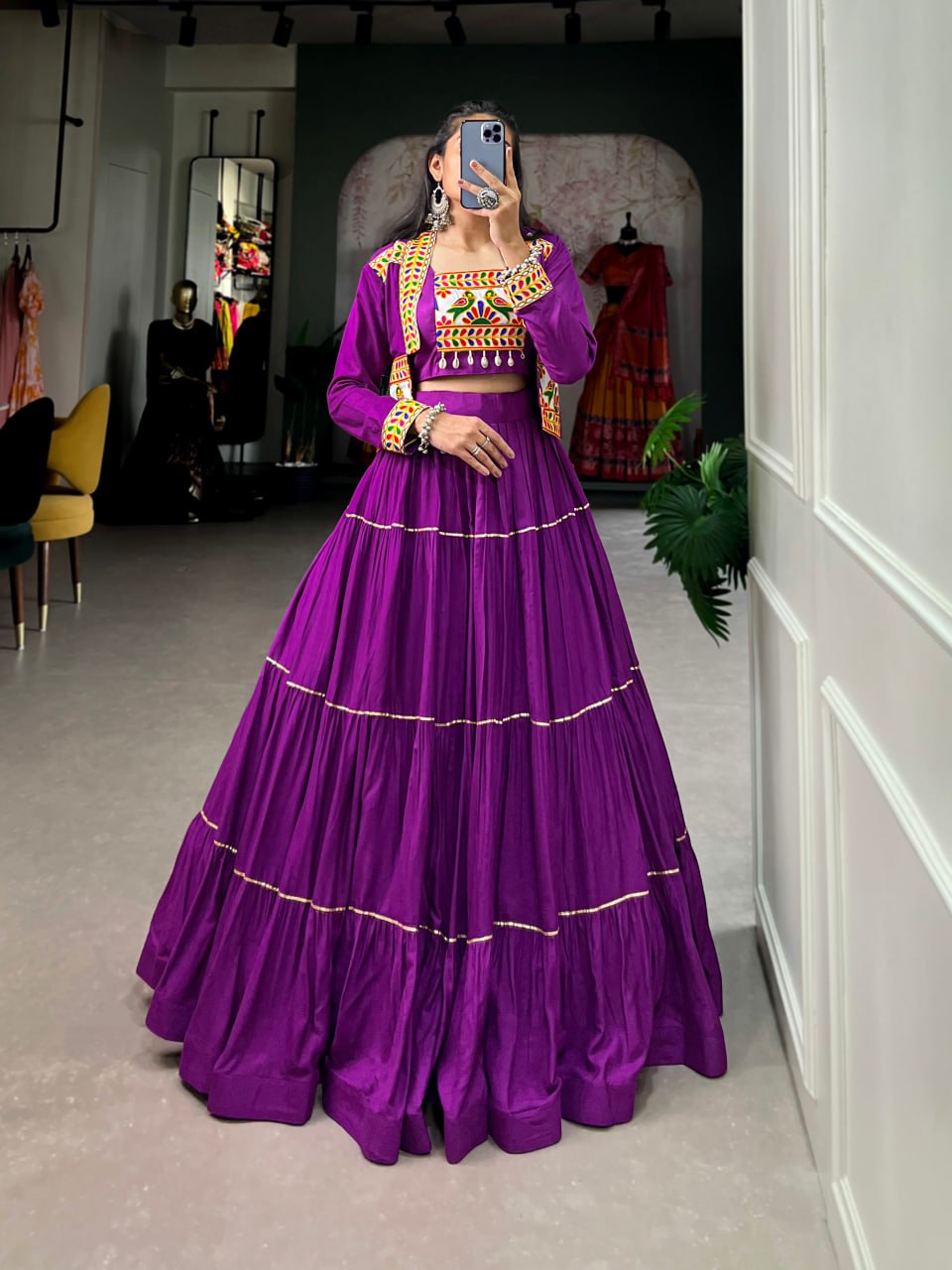 Navratri Lehenga Choli with Koti, Pure Rayon Lehenga Set, Gamthi Work Festival Wear Outfit, Gota Patti Lehenga for Navratri, Designer Navratri Chaniya Choli 2025, Stitched Lehenga Choli with Jacket, Traditional Indian Lehenga Outfit, Cowrie Lace Work Lehenga Choli, Women’s Navratri Garba Dress, Rayon Lehenga Choli with Gamthi Embroidery