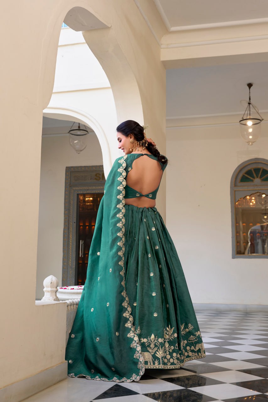 Bottle Green Wedding Lehenga Choli with Sequins