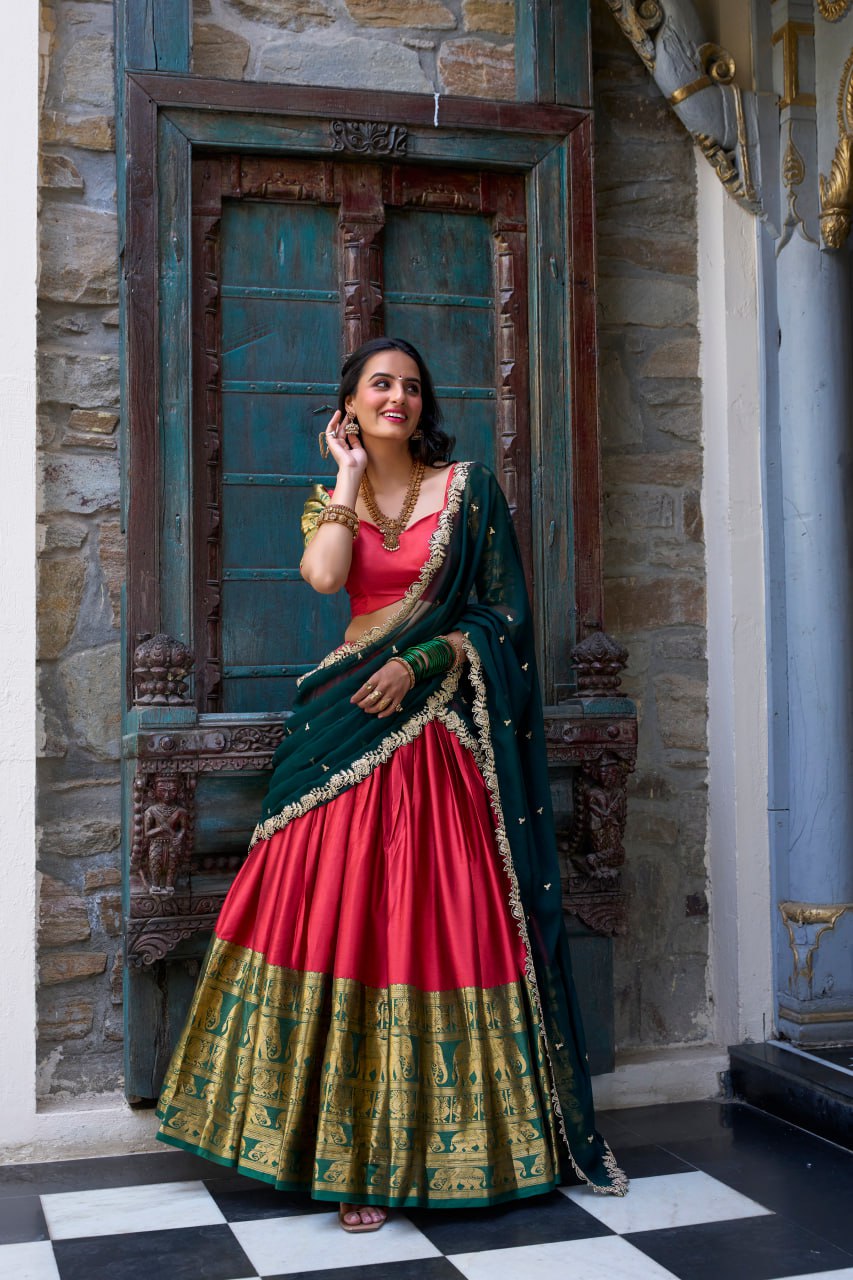 Designer Red Lehenga Choli with Zari Weaving & Dupatta
