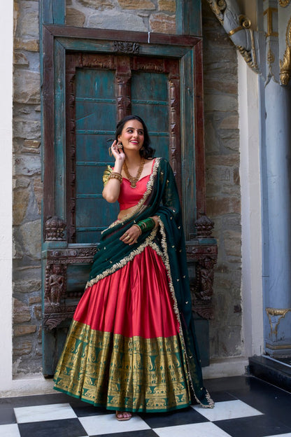 Designer Red Lehenga Choli with Zari Weaving & Dupatta