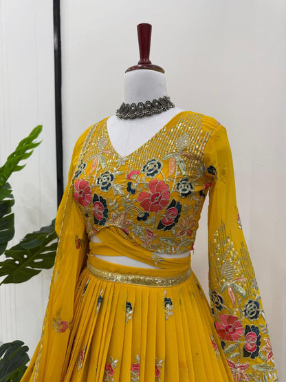 Georgette Lehenga, Sequin Thread Lehenga, Coding Dori Work Choli, Full Stitch Lehenga, Lehenga with Cancan, Micro Inner Lehenga, Party Wear Lehenga, Indian Ethnic Wear, Wedding Lehenga, Dupatta with Lace Border, 3 Meter Flare Lehenga, Designer Lehenga Set, Unstitched Choli