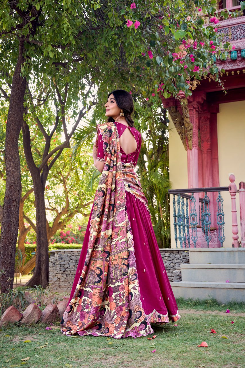 Pink Designer Wedding Lehenga Choli with Foil Print & Dupatta