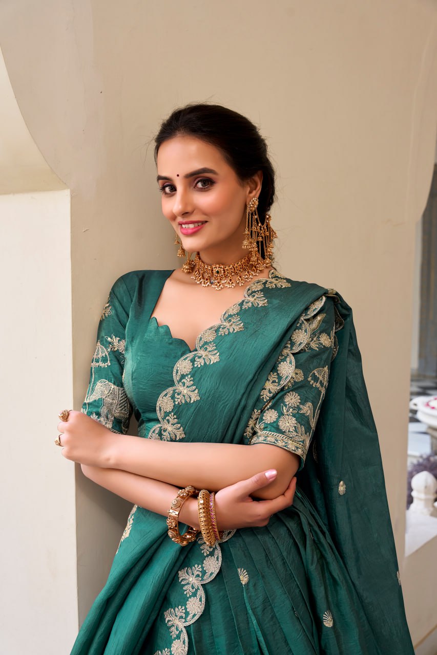 Bottle Green Wedding Lehenga Choli with Sequins