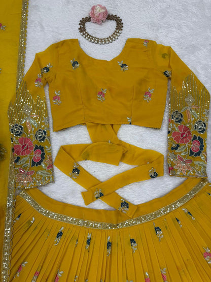 Georgette Lehenga, Sequin Thread Lehenga, Coding Dori Work Choli, Full Stitch Lehenga, Lehenga with Cancan, Micro Inner Lehenga, Party Wear Lehenga, Indian Ethnic Wear, Wedding Lehenga, Dupatta with Lace Border, 3 Meter Flare Lehenga, Designer Lehenga Set, Unstitched Choli
