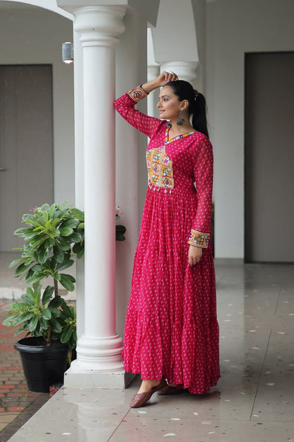 Bandhani Print Kutchi Work Navratri Gown