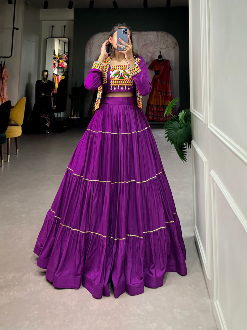 Navratri Lehenga Choli with Koti, Pure Rayon Lehenga Set, Gamthi Work Festival Wear Outfit, Gota Patti Lehenga for Navratri, Designer Navratri Chaniya Choli 2025, Stitched Lehenga Choli with Jacket, Traditional Indian Lehenga Outfit, Cowrie Lace Work Lehenga Choli, Women’s Navratri Garba Dress, Rayon Lehenga Choli with Gamthi Embroidery