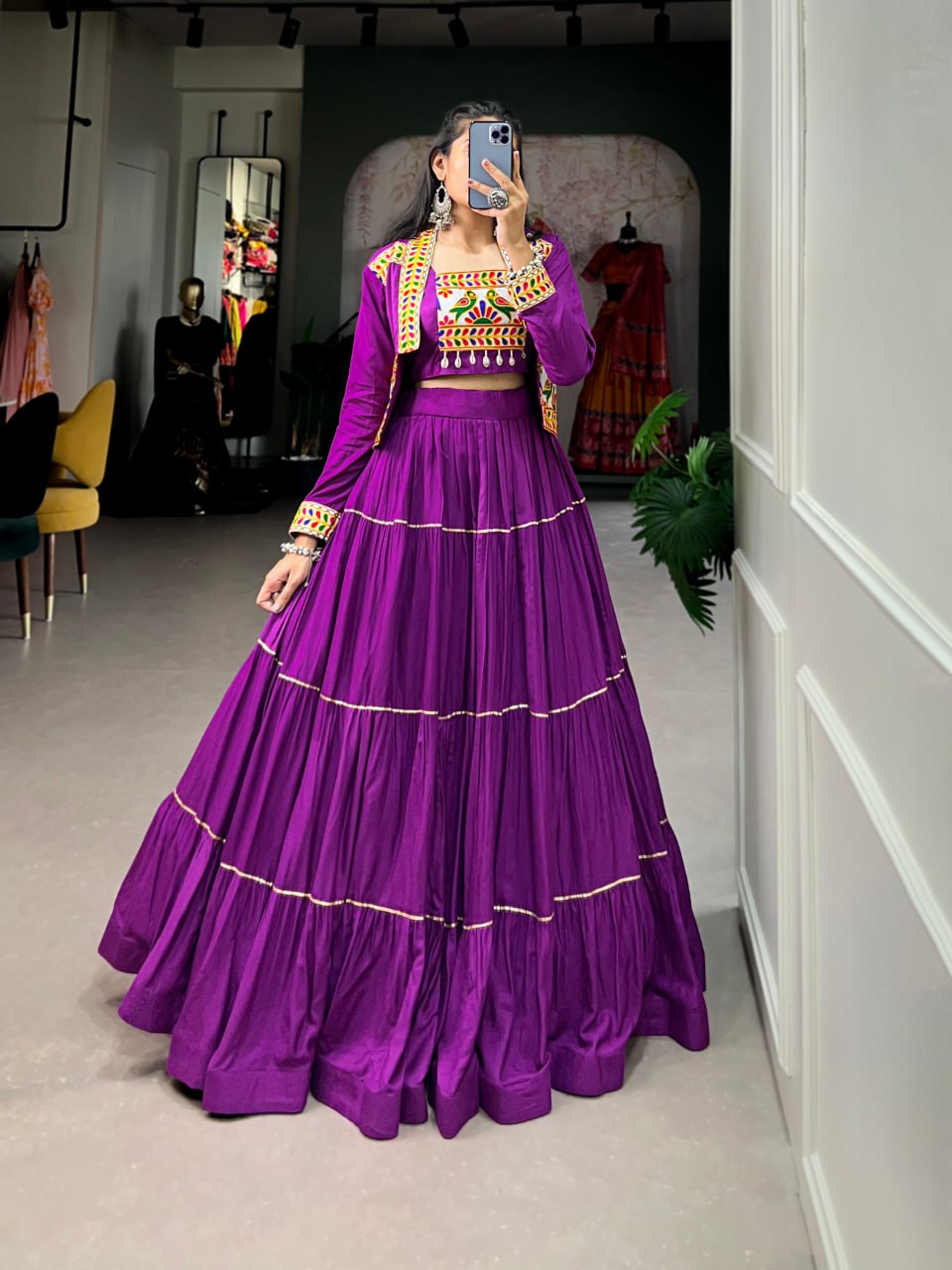 Navratri Lehenga Choli with Koti, Pure Rayon Lehenga Set, Gamthi Work Festival Wear Outfit, Gota Patti Lehenga for Navratri, Designer Navratri Chaniya Choli 2025, Stitched Lehenga Choli with Jacket, Traditional Indian Lehenga Outfit, Cowrie Lace Work Lehenga Choli, Women’s Navratri Garba Dress, Rayon Lehenga Choli with Gamthi Embroidery