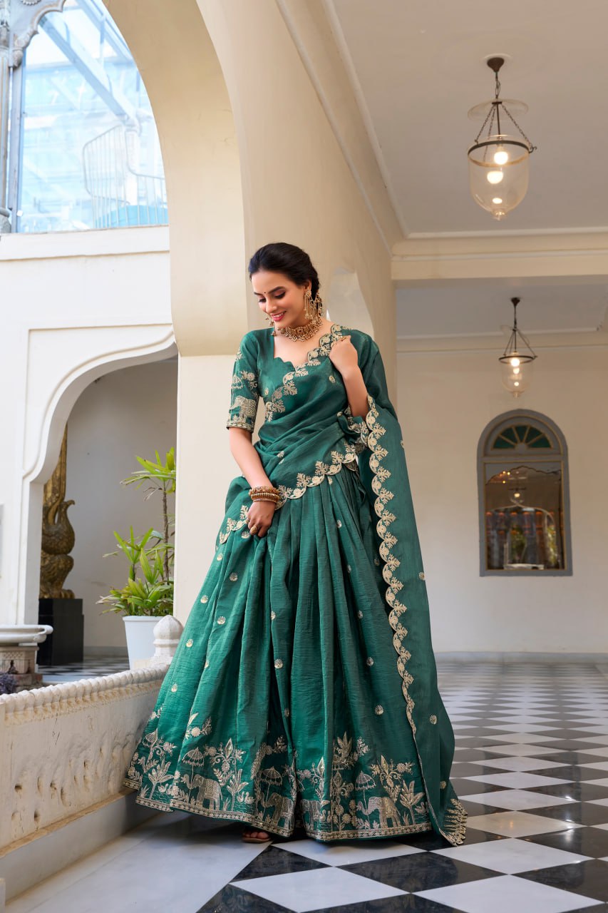 Bottle Green Wedding Lehenga Choli with Sequins