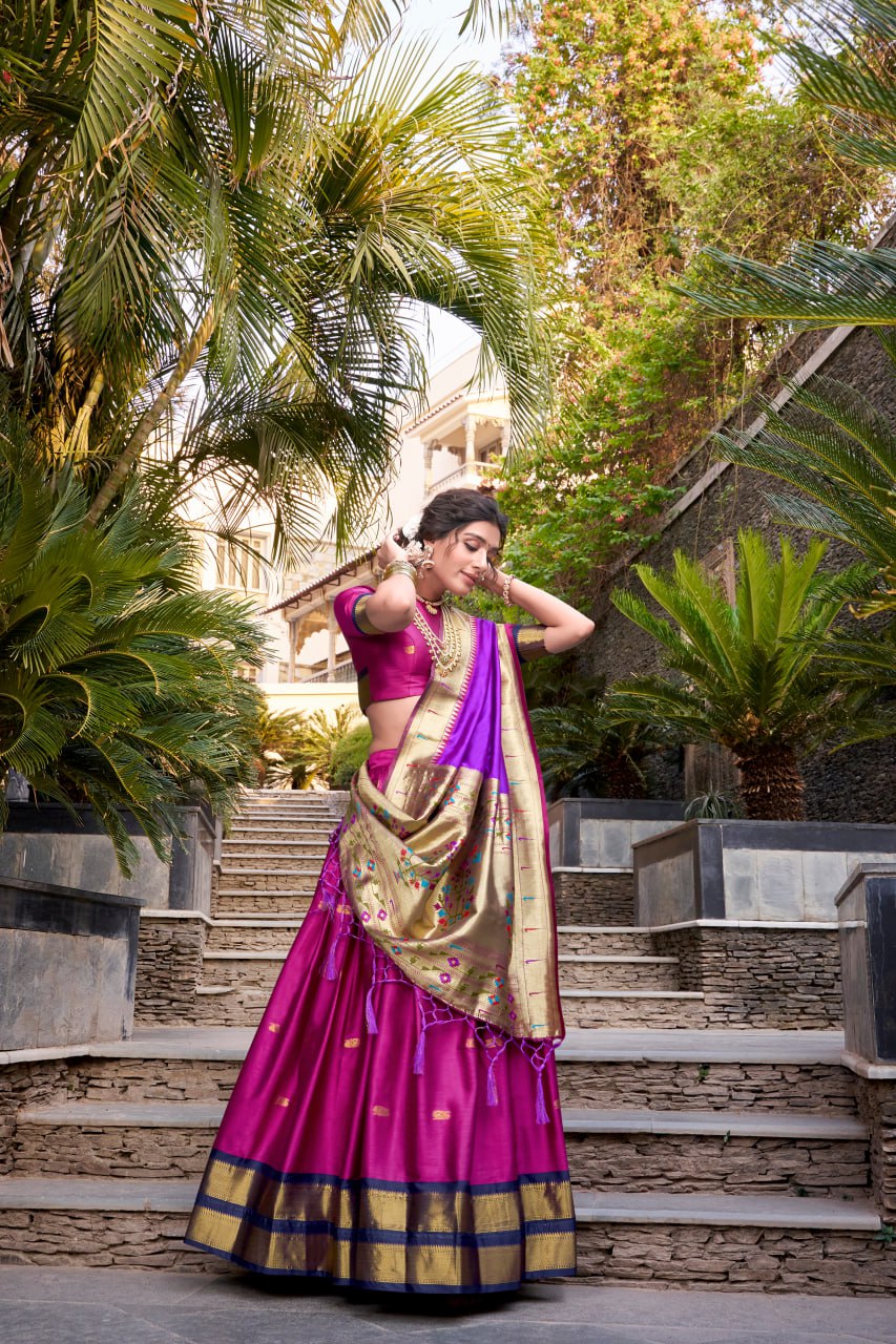 Pink Premium Paithani Lehenga Choli with Zari Weaving Work