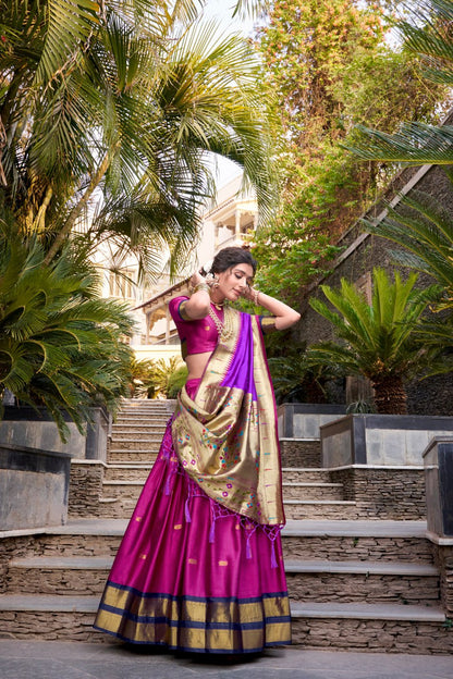 Pink Premium Paithani Lehenga Choli with Zari Weaving Work